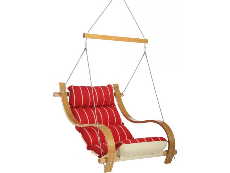 Royal Red Stripe Single Swing With Oak Arms
